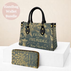 Bolso de mano y cartera con cremallera de Jane Austen. Conjunto de regalo para amantes de los libros: Orgullo y prejuicio. Monedero y cartera de literatura clásica para ella.