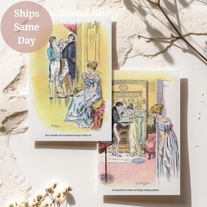 Jane Austen Heroine Postcard Set Regency Era Art Print Jane Austen Fan Gift Idea Booklover Gift Literary Stationery Book Club Host Gift