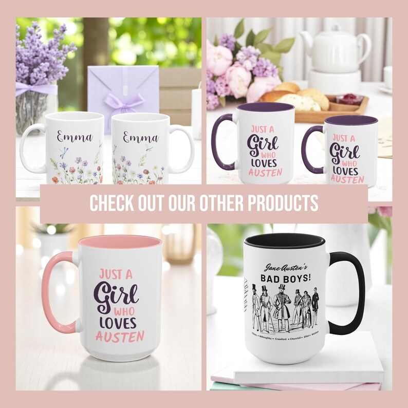 Mug en porcelaine en pierre naturelle, cadeau de bibliothécaire pour femme, produits livresques, Jane Austen, mug orgueil et préjugés, cadeaux livresques pour elle, cadeau féministe image 9