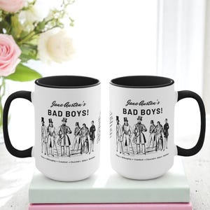 Caneca de Jane Austen, presente para fã de Jane Austen, ideia de presente literário para mãe, leitor ávido, ideia de presente para amante de livros, caneca de bad boy, vilão literário