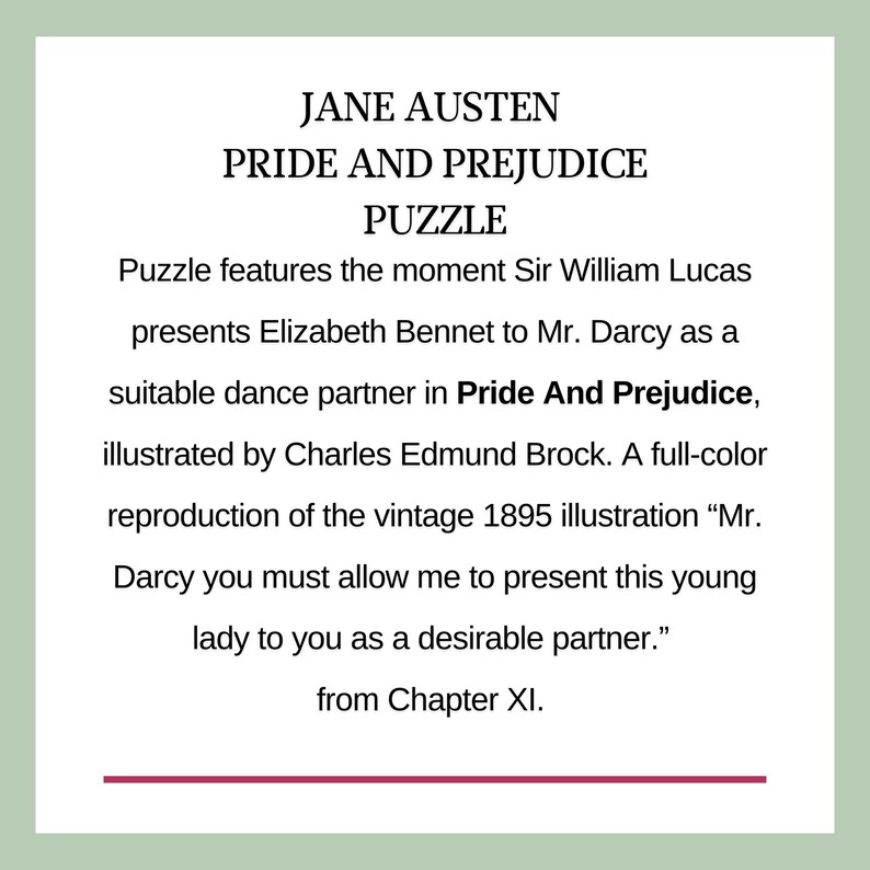Pride And Prejudice Puzzle Game For Jane Austen Fan Gift Literary Scene Art Book Lover Puzzle Classic Romance Gift For Reader English Novel image 4