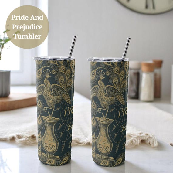 Jane Austen Gift Pride And Prejudice Gift Idea For Book Lovers Gift For Literature Fan Gift Book Club Idea Peacock Theme Gift Travel Mug