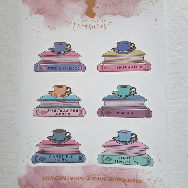 Jane Austen Books Foil Sticker Sheet Pride & Prejudice | Sense and Sensibility Stickers for laptop, journal scrap book | Book Lovers Sticker