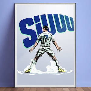 ロナウド「Siuuu」ポスター | スポーツ フットボール サッカー 寝室 ウォール アート | 手描きコミック イラスト | デジタル プリント