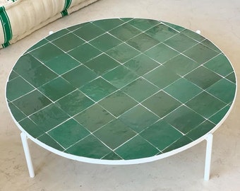 CUSTOM Emerald Green Mosaic Table - Mosaic Table 3 Natural Shades Green Zellige Table - Low Handcrafted Mid Century Modern Table - 8" Height