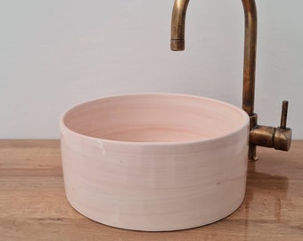 Faded Pink Bathroom Wash Basin - Bathroom Vessel Sink - Countertop Basin - Mid Century Modern Bowl Sink Lavatory -Solid Brass Drain Cap Gift
