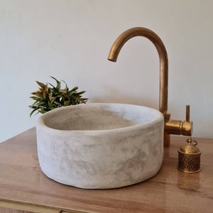 12" Natural Off White Bathroom Vessel - Handmade Round Bathroom Basin - Mid Century Modern Bathroom Sink