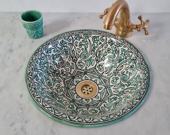 Aqua Mid Century Modern Bathroom Sink - Ceramic Washbasin - basin sink - Handmade Ceramic Sink - Vanity Sink - Countertop Basin