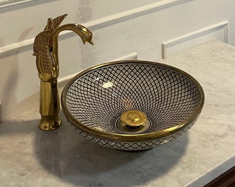 Handcrafted Farmhouse London Basin - Mid-Century Modern Vanity Sink - Brushed Solid Brass Rimed - Fish Scales Minimalist