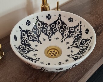 Mid Century Modern Bathroom Sink - Ceramic Washbasin - Black & white basin sink - Handmade Ceramic Sink - Vanity Sink - Countertop Basin