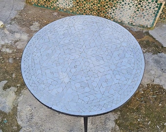 Hand-Painted Off-White Zellige 24" Table - Timeless and Elegant Design - Beautifully Handcrafted Piece
