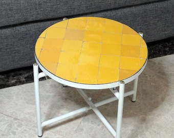 Golden Yellow Mosaic Table - Custom Your Height and Colors - Mid Century Modern Patio Table - Handmade Coffee Table For Outdoor & Indoor