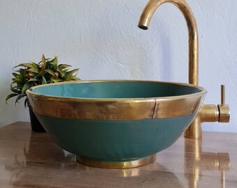 Emerald Green & Aged Brushed Brass Bathroom Vanity Sink