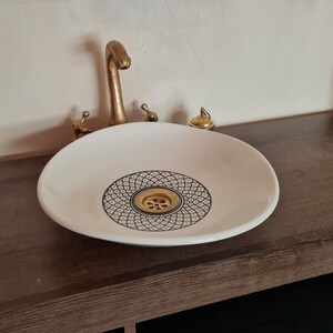 Minimalist Hand-painted Ceramic Vessel Sink, Handmade Irregular Bowl Washbasin, Bathroom Vessel Sink, Mid Century Modern Bathroom Design