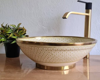 Handcrafted Farmhouse London Basin - Mid-Century Modern Vanity Sink - Brushed Solid Brass Rimed - Fish Scales Minimalist