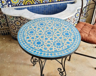 Handmade Outdoor Coffee Table - Complicated Mosaic Pattern Turquoise Table - Bistro Table GIFT