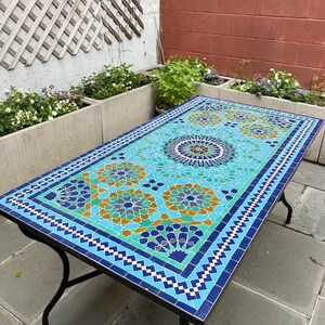 Custom Rectangular Mosaic Table - Zellige Mosaic Table - Dinning Table - Mid Century Zellije Table - Handmade For Outdoor & Indoor - GIFT