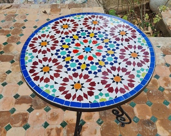 Handmade Outdoor Coffee Table - Complicated Mosaic Pattern Table - Bistro Mosaic Table - Zellige Mosaic Table - Handmade Mosaic Art