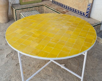 Handmade Outdoor Coffee Table - Complicated Mosaic Pattern Table - Bistro Mosaic Table - Zellige Mosaic Table - Handmade Mosaic Art