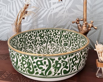 14 Karat Gold & Green Flower Washbasin Ceramic Bathroom Vessel