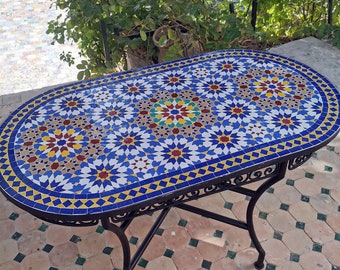 CUSTOMIZABLE Oval Mosaic Table - Crafts Mosaic Table - Mosaic Table Art - Mid Century Zellije Table - Handmade For Outdoor & Indoor - GIFT