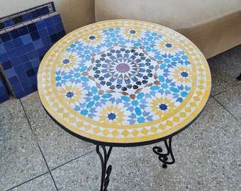 CUSTOMIZABLE Mid Century Modern Mosaic Table - Mosaic Table Art - Outdoor / Indoor Zellige Table - Custom Height & Colors available