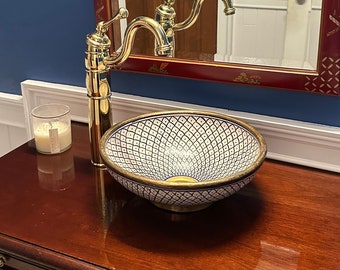 Handcrafted Farmhouse London Basin - Mid-Century Modern Vanity Sink - Brushed Solid Brass Rimed - Fish Scales Minimalist