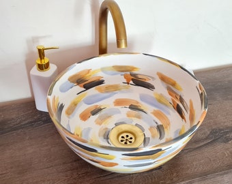 Minimalist Hand-painted Ceramic Vessel Sink, Handmade Bowl Washbasin