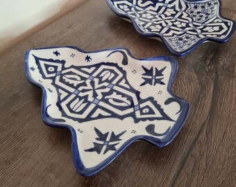Christmas Tree Plates - Xmas Handmade Decorative Plates