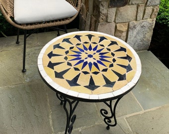 Mid Century Modern Mosaic Table - Custom Your Table's Colors And Height - Coffee Zellige Table