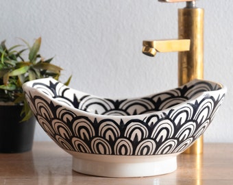 Oval Washbasin Ceramic Bathroom Vessel - CUSTOMIZABLE Bathroom Sink Bowl - Farmhouse Decor - 12" Bathroom sink