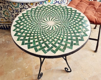 Handmade Outdoor Coffee Table - Complicated Mosaic Pattern Green Table - Bistro Table GIFT