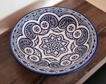 Handmade Pottery - White Clay w Blue Pattern Design Plate Set - Set of 1, 2, 4, 6 or 8 - Ceramic Dinnerware | 6 inch, 8 inch, 10 inch plates