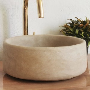 10" Natural Beige Bathroom Vessel - Handmade Round Bathroom