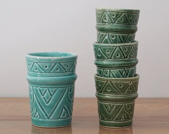 Custom Handmade Pottery Tumblers - Turquoise Wine Cup