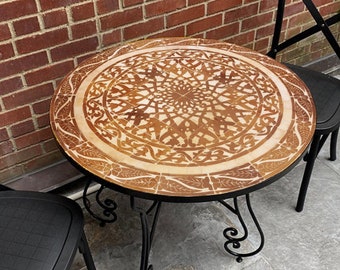 Chiseled Zellige Mosaic Table - Handmade Brown Coffee Table - Patio Furniture