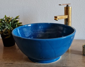 Rustic Deep Blue Mid-Century Modern Bathroom Sink