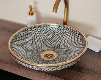 Mid Century Modern Brushed Brass Trim Sink - CUSTOMIZABLE Brass & Ceramic Bathroom Vessel Basin