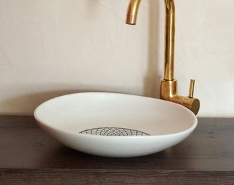 CLERANCE! 10" (25cm) Asymmetrical Ceramic Sink - unusual shaped sink - bathroom vessel washbasin