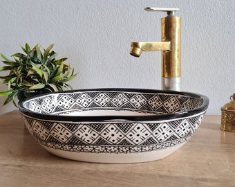 Mid Century Modern Oval Sink - Handmade Oval Washbasin - HandPainted Vessel Sink - Handcrafted Oval Shaped Vanity Sink