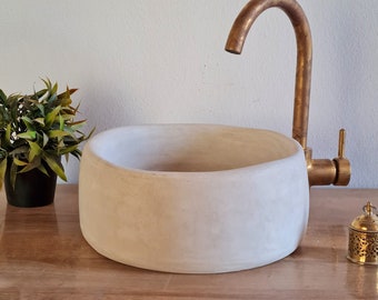 10" Natural Beige Bathroom Vessel - Handmade Round Bathroom Sink