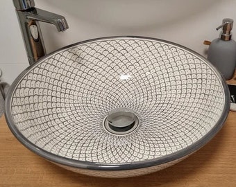 Mid Century Modern Bathroom Sink - Ceramic Washbasin - Gray & white basin sink - Handmade Ceramic Sink - Vanity Sink - Countertop Basin