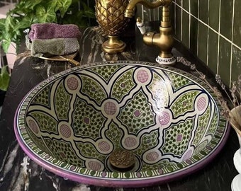 Drop In Bathroom Sink - Green And Purple Custom Design