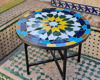 Round Mosaic Table - Handmade Zellige Coffee Table For Outdoor