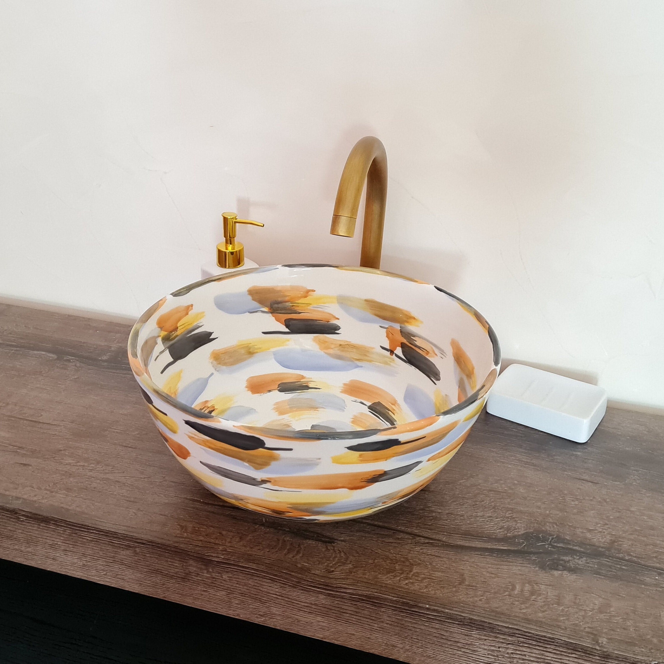 Minimalist Handpainted Ceramic Vessel Sink Handmade Bowl Etsy