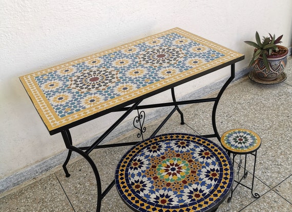 CUSTOMIZABLE Low high Rectangular Mosaic Table Crafts Mosaic Table