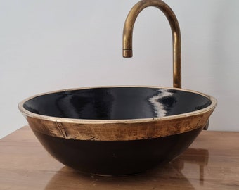 Black & Aged Brushed Brass Bathroom Vanity Sink