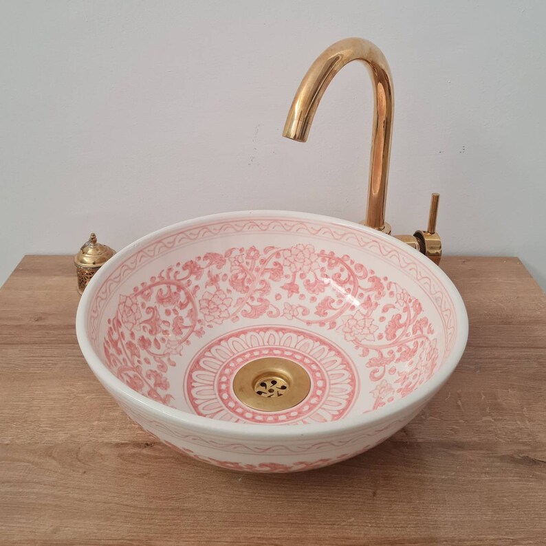 Pink & White Bathroom Vessel Sink Etsy