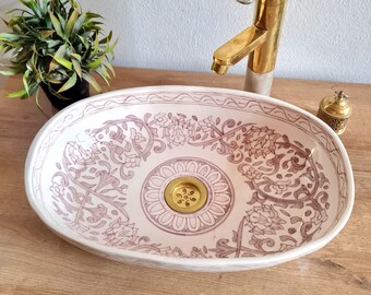 Rose Gold Oval Sink - Handmade Oval Washbasin - HandPainted Vessel Sink - Handcrafted Farmhouse Vanity Sink