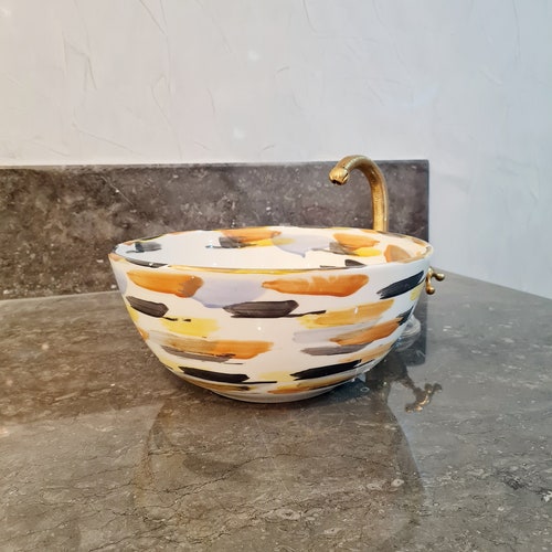 Minimalist Handpainted Ceramic Vessel Sink Handmade Bowl Etsy